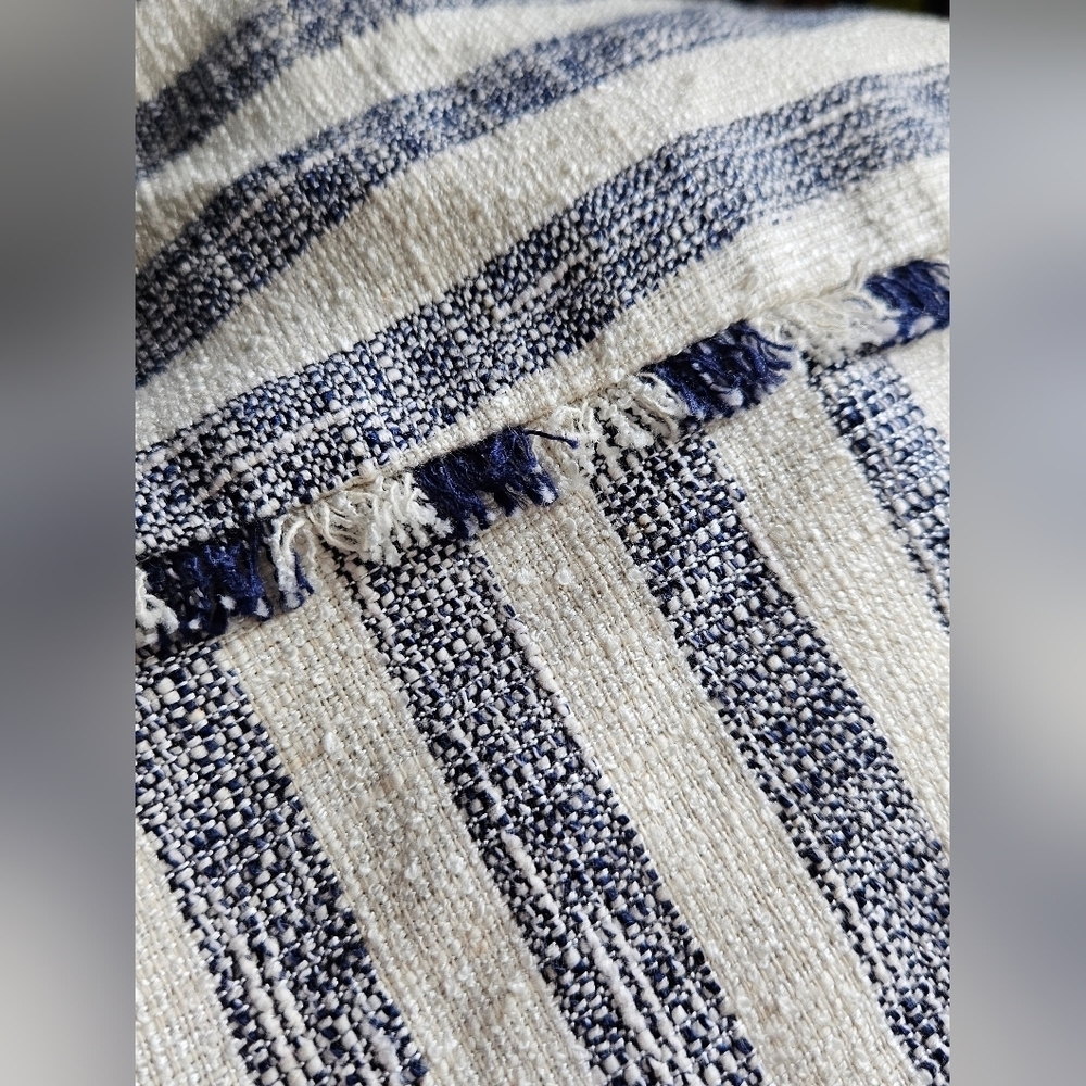 Banana Republic Tweed Tassle Asymmetrical Hem Belted Blue/Cream Stripe Dress 2 - Picture 7 of 7